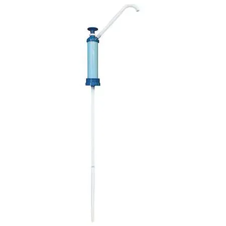 Blue plastic hand pump dispenser 30 in tall for 55 gal drum