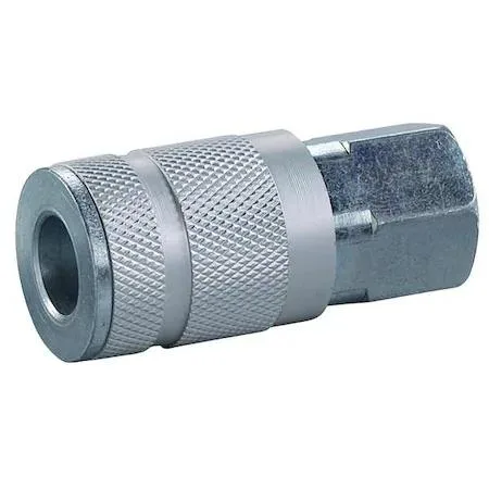 Silver anodized aluminum quick-connect coupling with sleeve lock and 1/4 inch NPT female thread