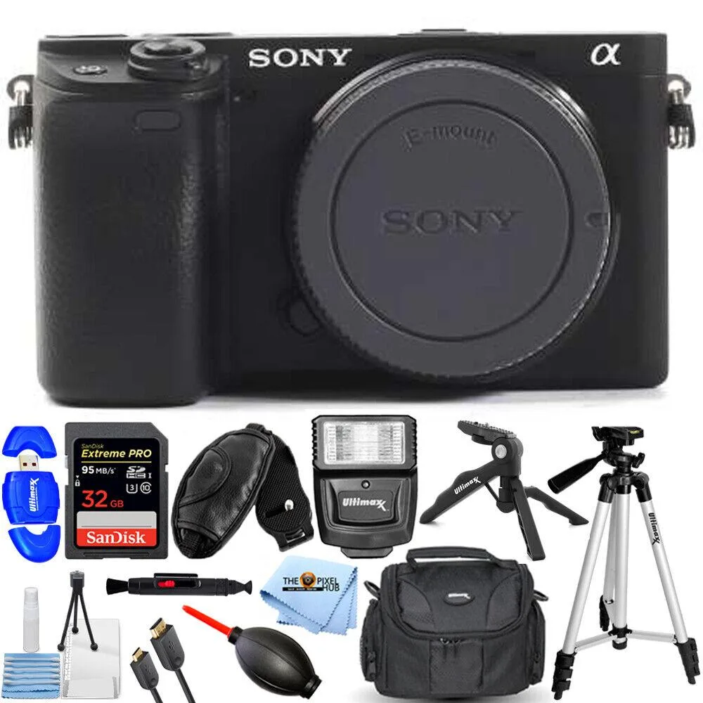 Sony Sony Alpha a6400 24.2MP APS-C mirrorless camera bundle with flash, 75 tripod, 32GB card — product photo