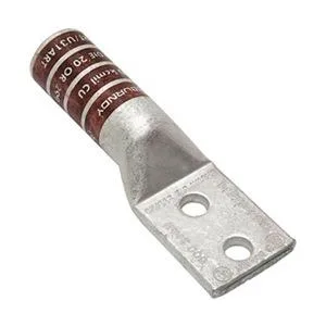 Copper compression lug, long barrel, two-hole tongue, brown colour code