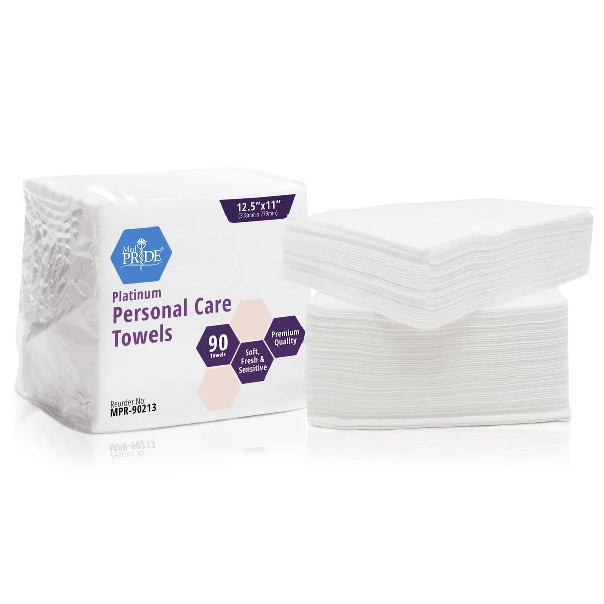 Pack of 90 white disposable cotton washcloths 12.5 by 11 inches