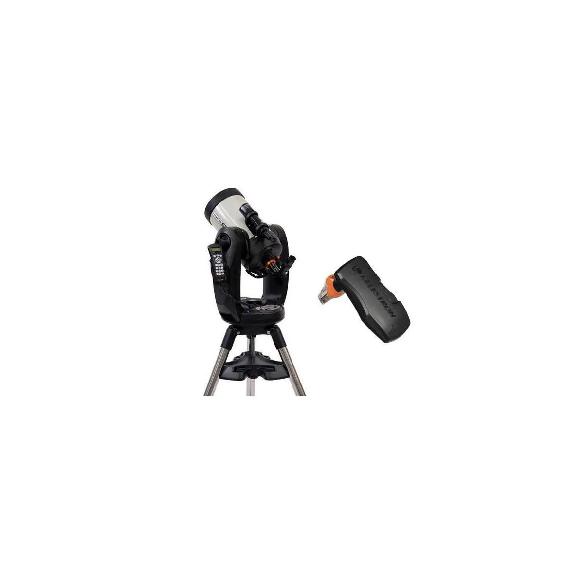 Orange tube Schmidt-Cassegrain telescope on fork mount with WiFi module