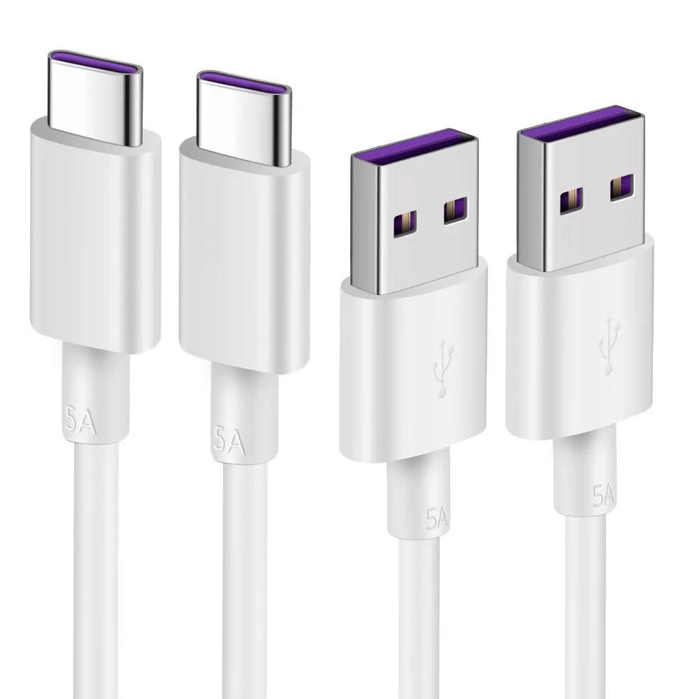 Two white USB-A to USB-C cables with soft-touch finish, three feet long