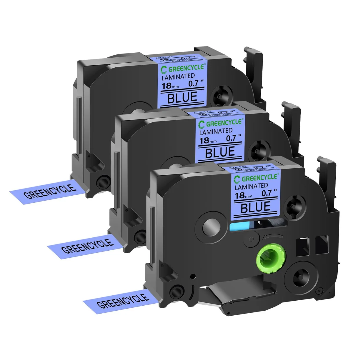 GREENCYCLE GREENCYCLE TZe-541 18mm Black on Blue Laminated Tape 3 Pack labelmaker — product photo