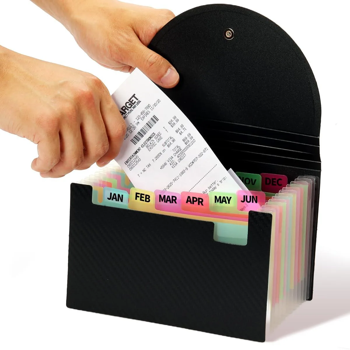 Black polypropylene accordion folder, 13 pockets, 7 by 4.5 inches