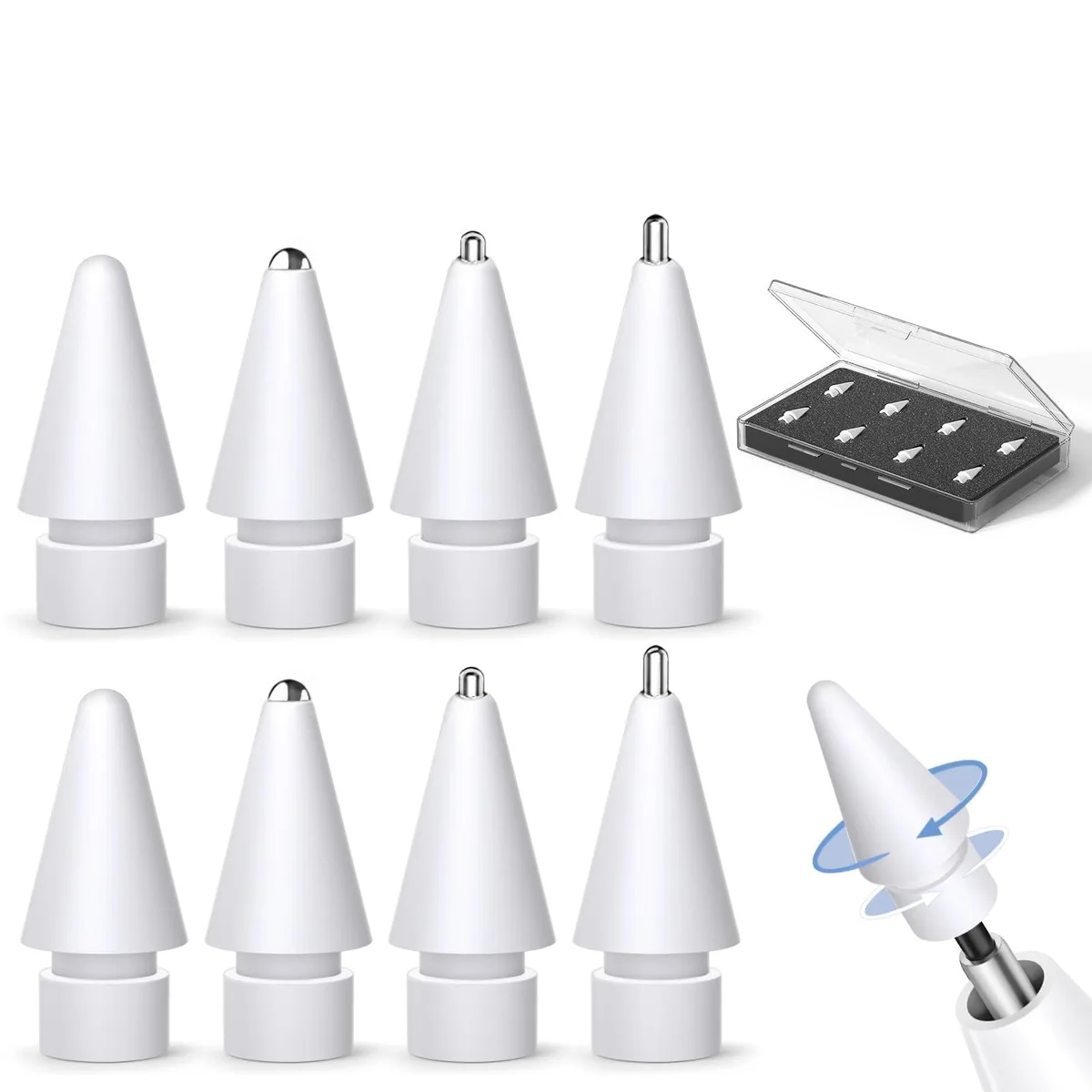  Inesore Replacement Tips for Apple Pencil Pro/1st/2nd/USB-C 8 Pack — product photo