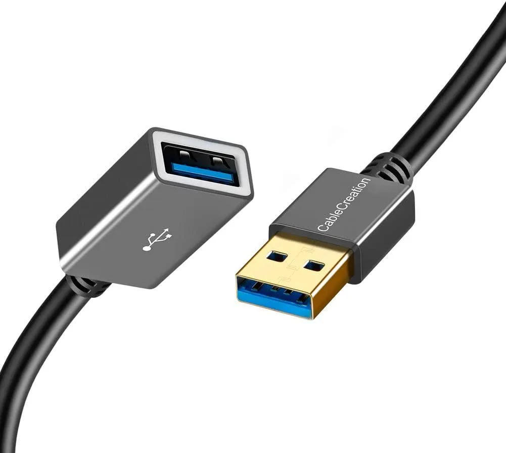Blue USB 3.0 extension cable with Type-A male and female connectors, 6.5ft length
