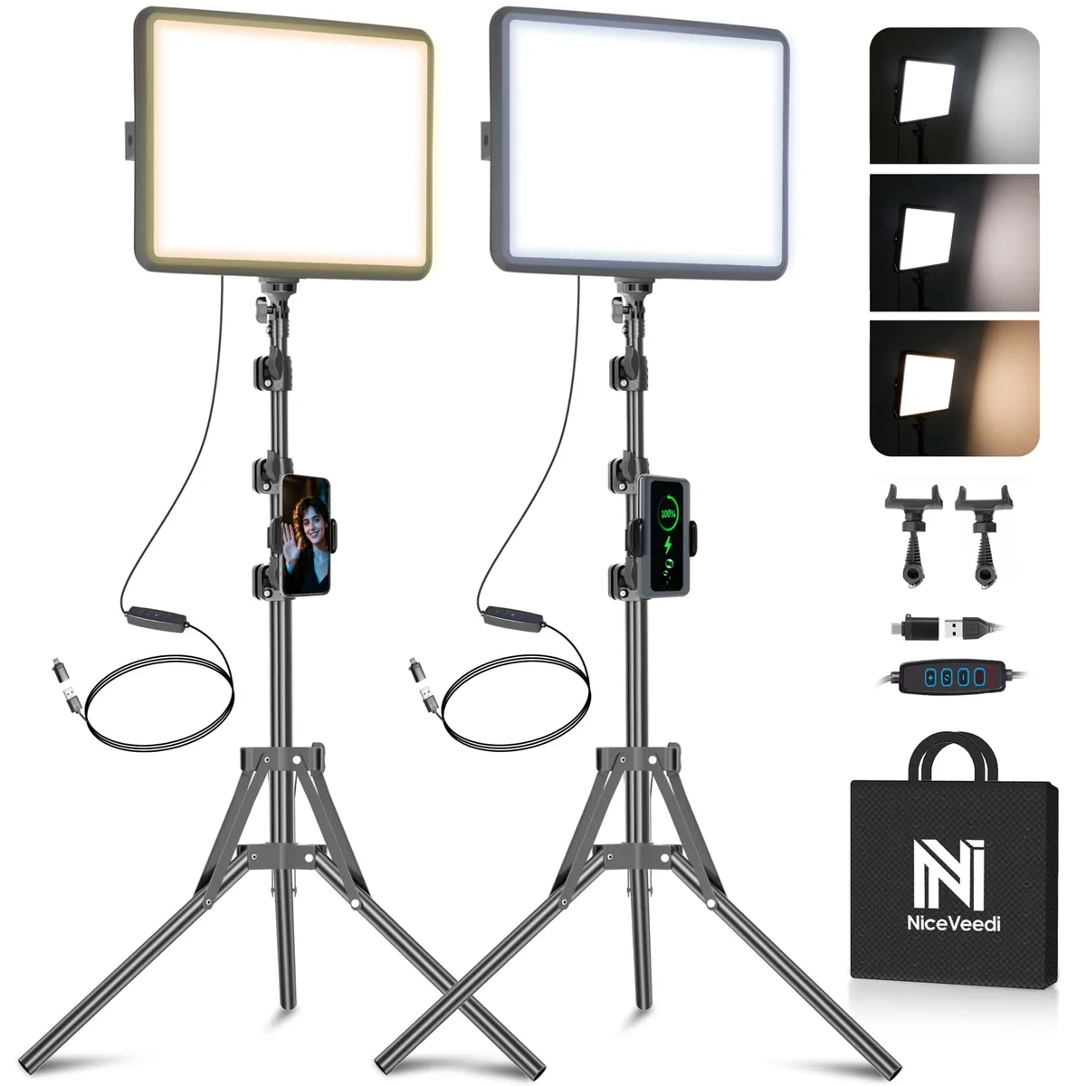  NiceVeedi NV-L12 15W 2-Pack LED Video Light Kit 2800-6500K — product photo