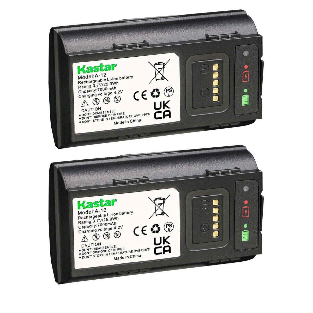 Kastar Kastar A-12 2-Pack Li-Ion 3.7V 7000mAh 25.9Wh Camera Battery — product photo