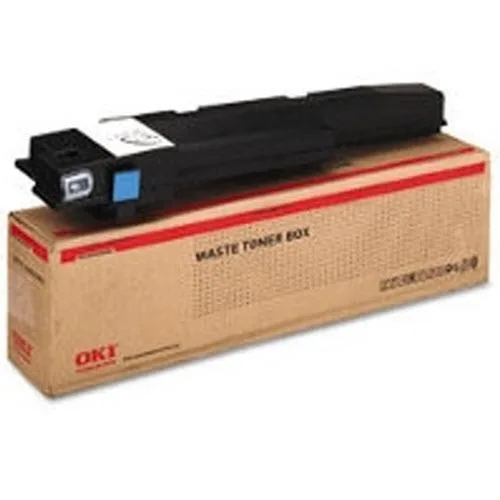 Rectangular black plastic waste toner box with side handle