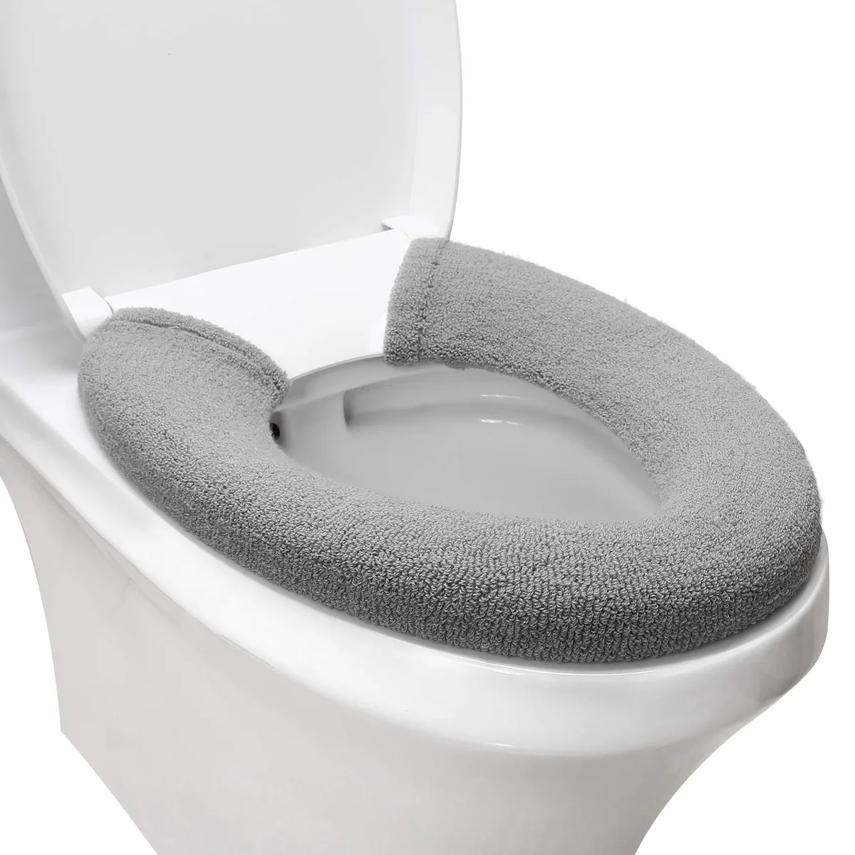 Grey toilet seat cover with snap fasteners, 28 inch, 80 g