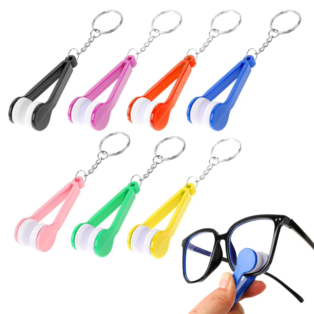  7 Pcs Glass Care Cleaner Kit Microfiber Keychain 7 Colors — product photo