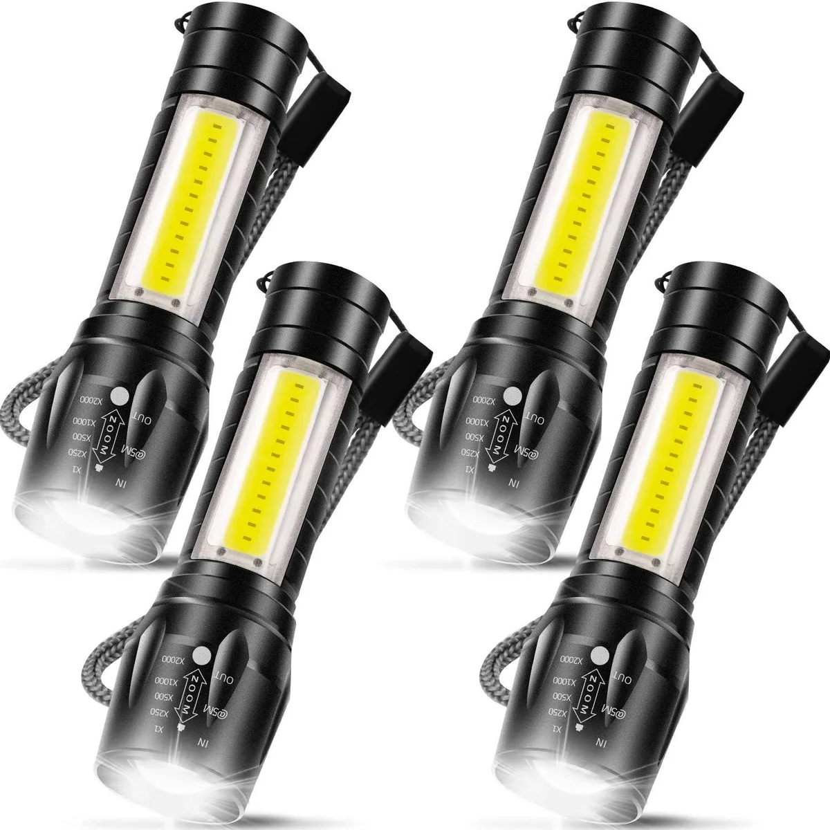 lelisten lelisten 4-Pack USB Rechargeable Flashlight COB Side Light Zoomable — product photo