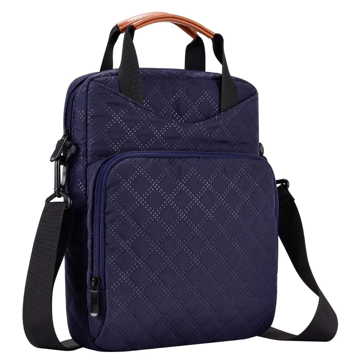 Navy blue tablet sleeve with diamond embossing and detachable shoulder strap