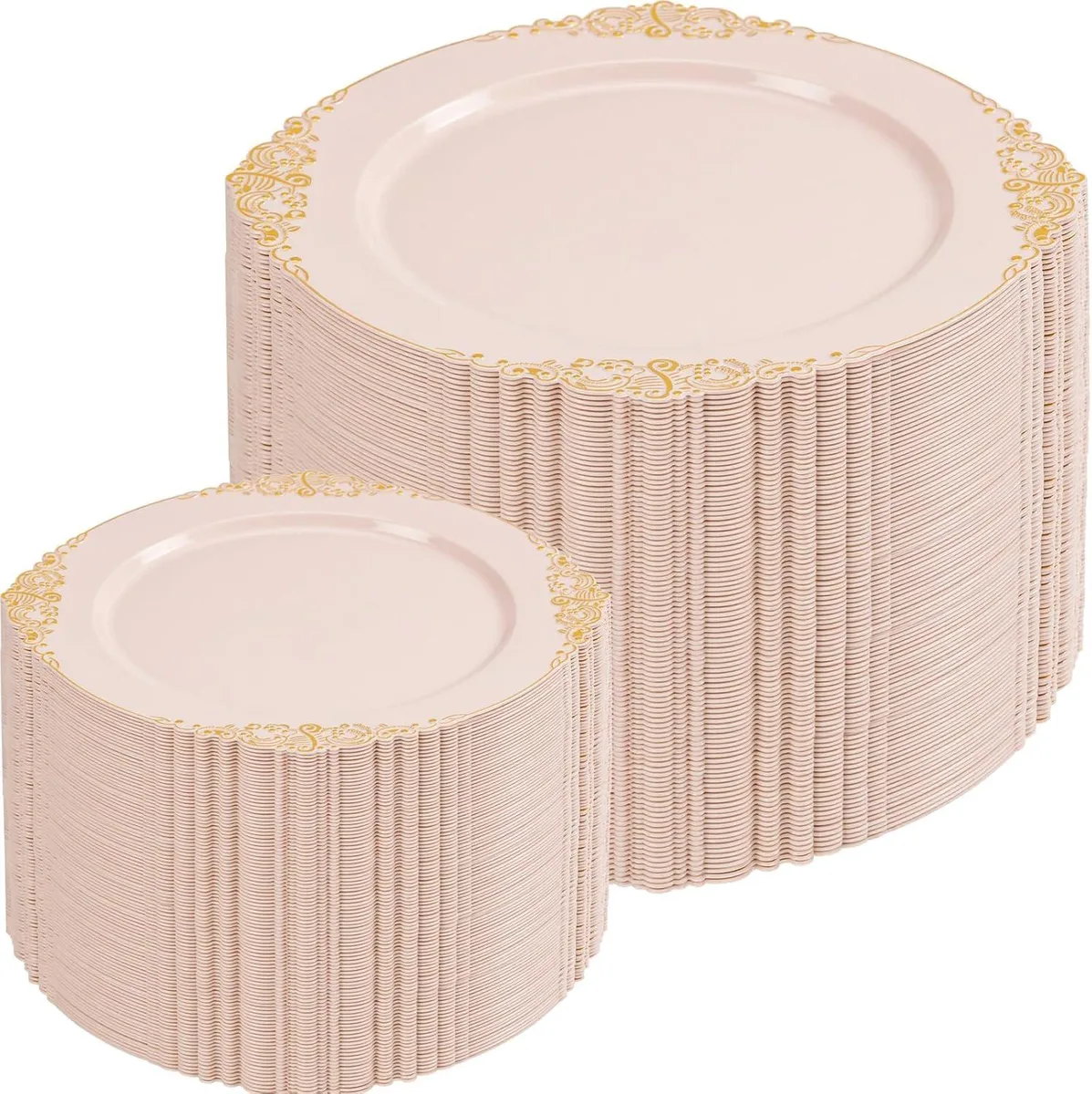 Rectangular white plastic dessert plates with pink rim, 30 pack