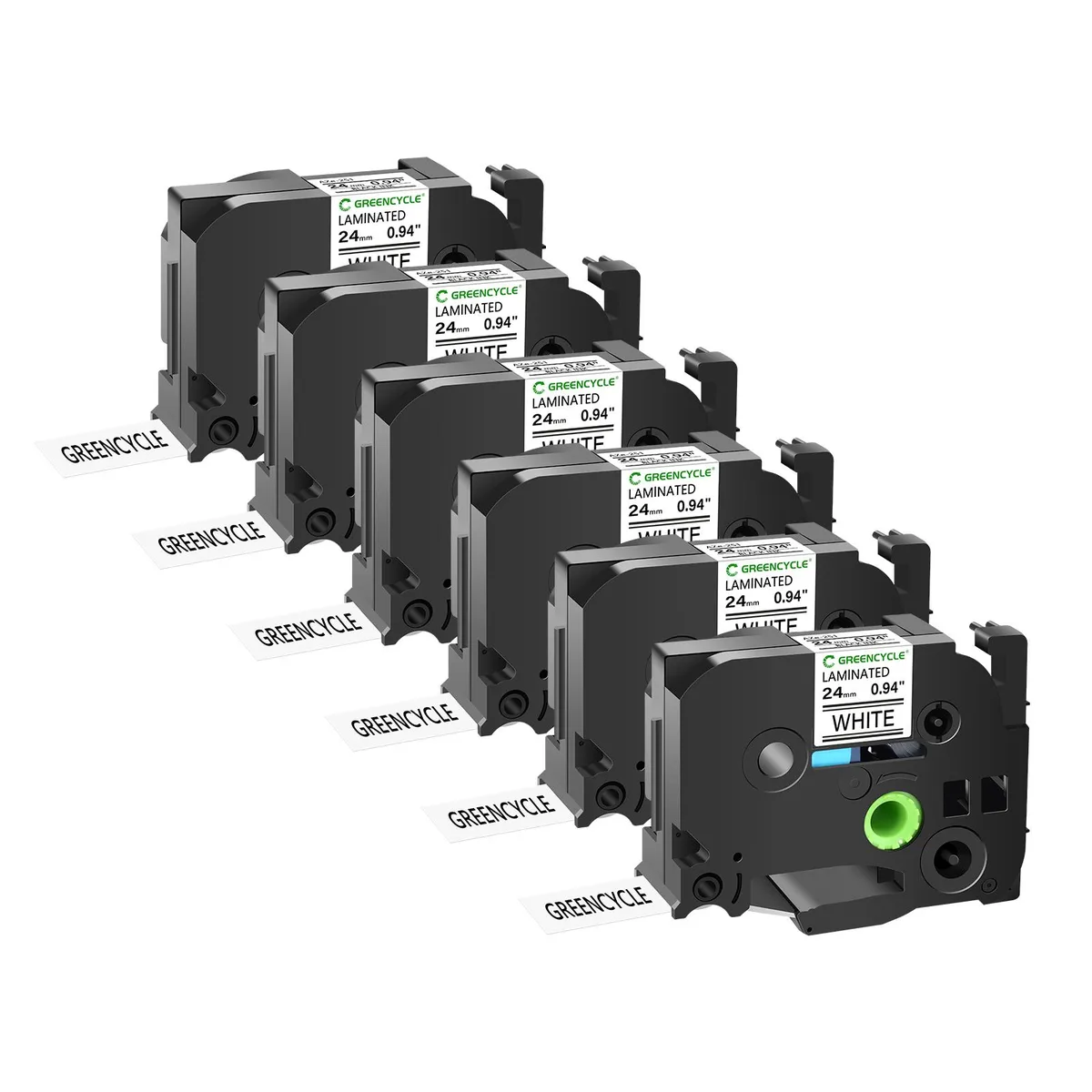 GREENCYCLE GREENCYCLE TZe-251 24mm 26.2ft Black on White labelmaker tape 6 pack — product photo