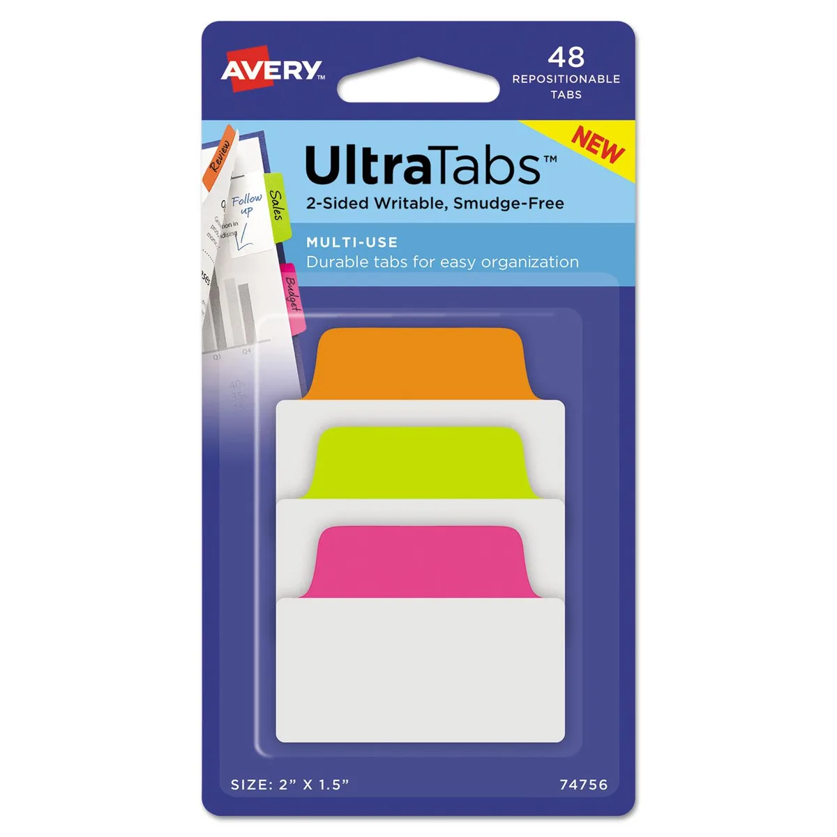 Avery Dennison Avery Dennison 74756 repositionable tabs, neon assorted, 48 pack — product photo