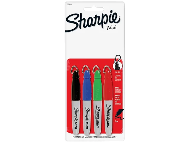 Four mini permanent markers assorted colours keychain clip