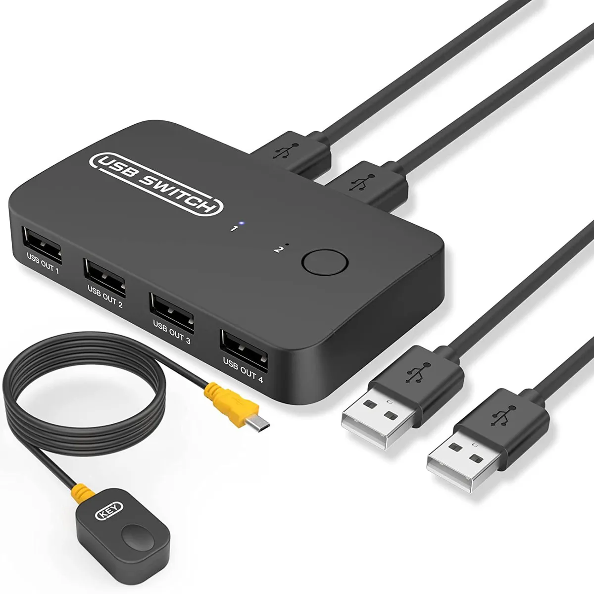 FOCUSTEC FOCUSTEC USB 2.0 KVM Switch 2 PCs 4 Devices Remote Button — product photo