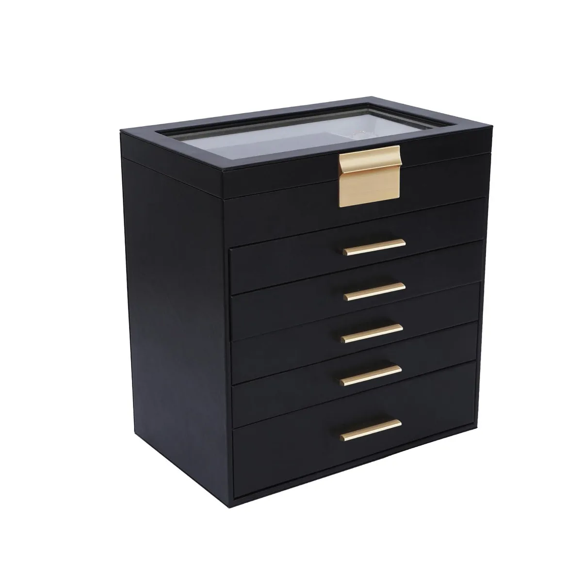  BOOVO 6 Layer Jewelry Box Clear Black 11 in x 10.2 in x 6.6 in — product photo