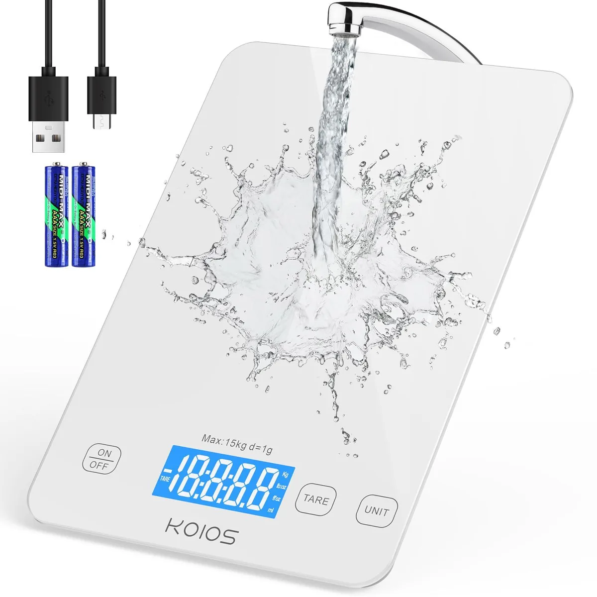 Yellow rectangular digital kitchen scale with tempered glass platform and LCD display