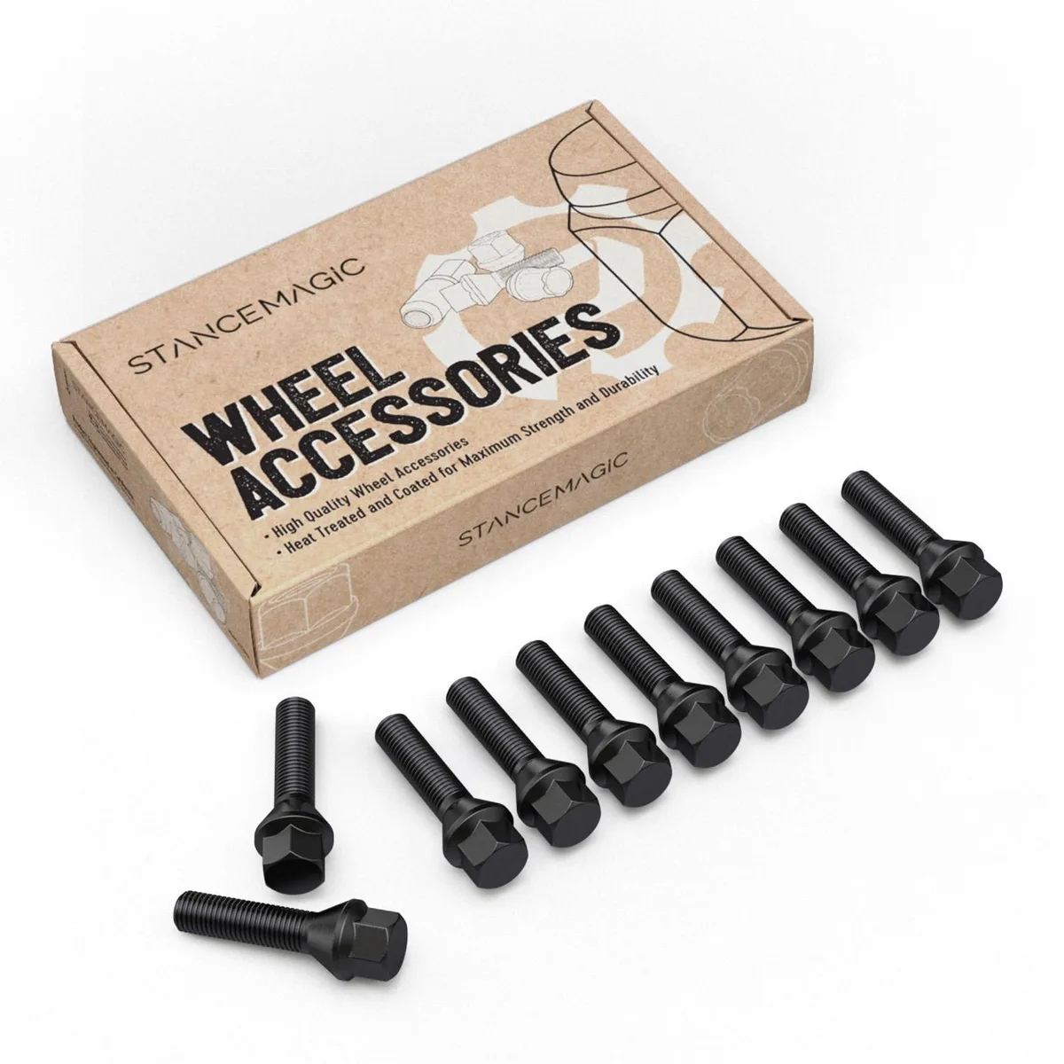 Precision European Motorwerks Precision European Motorwerks Extended Lug Bolts 14x1.25 40mm Shank Black 10pcs — product photo