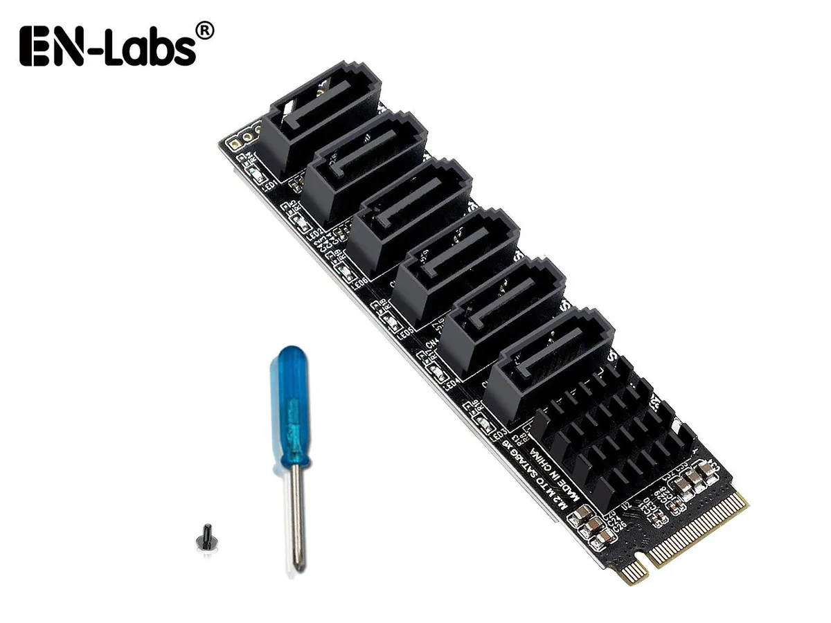 EN-Labs EN-Labs NVME M.2 2280 M-Key to 6 Port SATA 3.0 Adapter ASM1166 — product photo