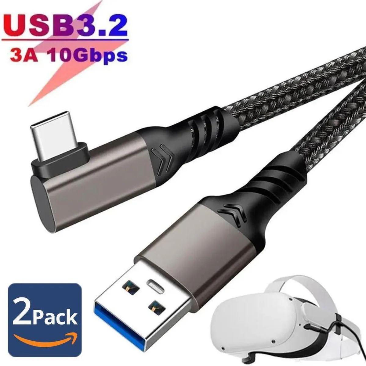 SMUGDESK SMUGDESK USB 3.1 Gen 2 10Gbps USB-A to USB-C Braided Cable 1.6ft 2-Pack 60W — product photo