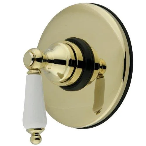 Polished brass volume control valve trim, round handle, wall-mount design