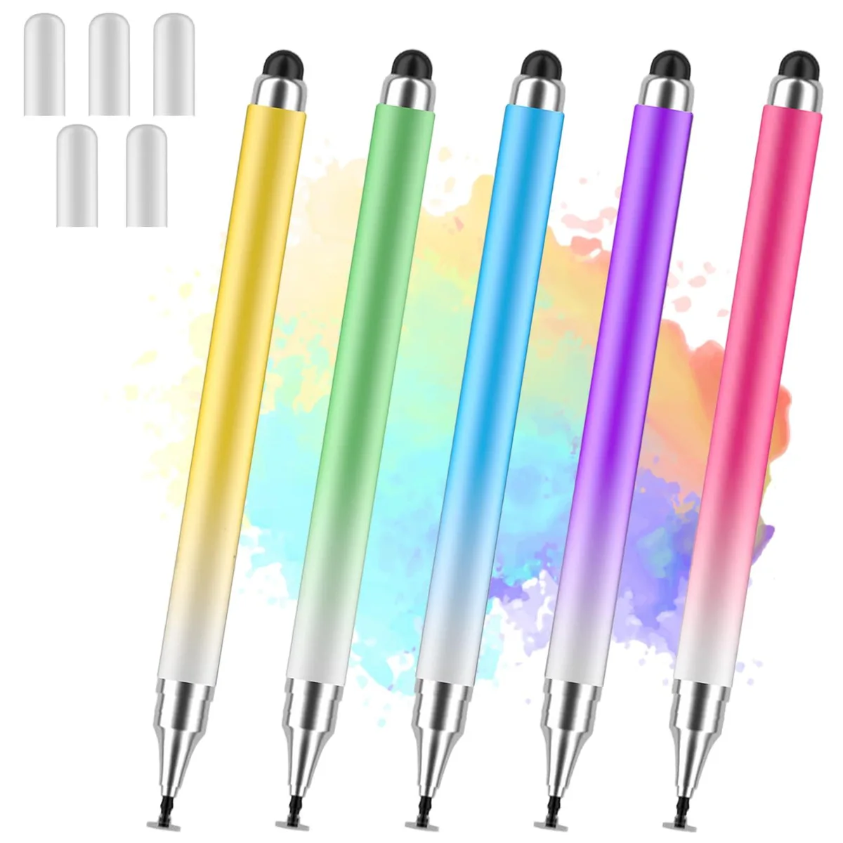 AmberVec 2-in-1 Universal Stylus 5 Pack Blue Green Pink Purple Yellow — product photo