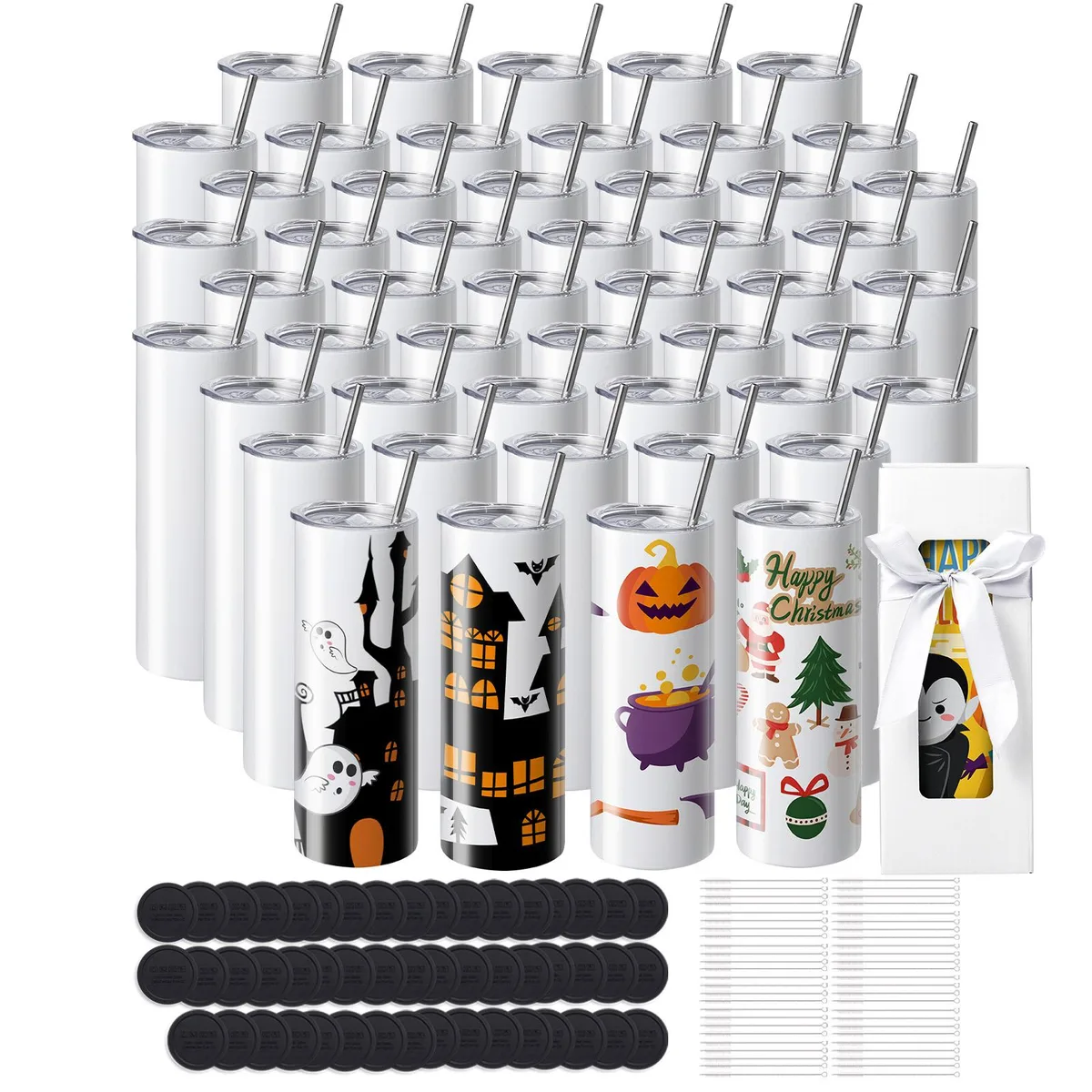 VEVOR VEVOR 50 Pack 20oz Skinny Straight Sublimation Tumblers Stainless Steel Double Wall — product photo