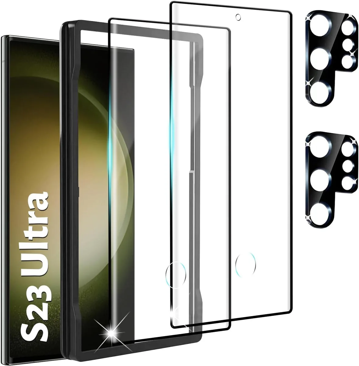Two tempered-glass screen protectors and two camera lens protectors for Galaxy S23 Ultra 5G