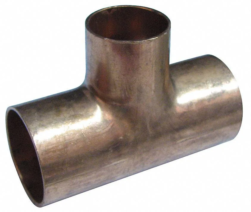 Copper reducing tee with three sweat cup ends