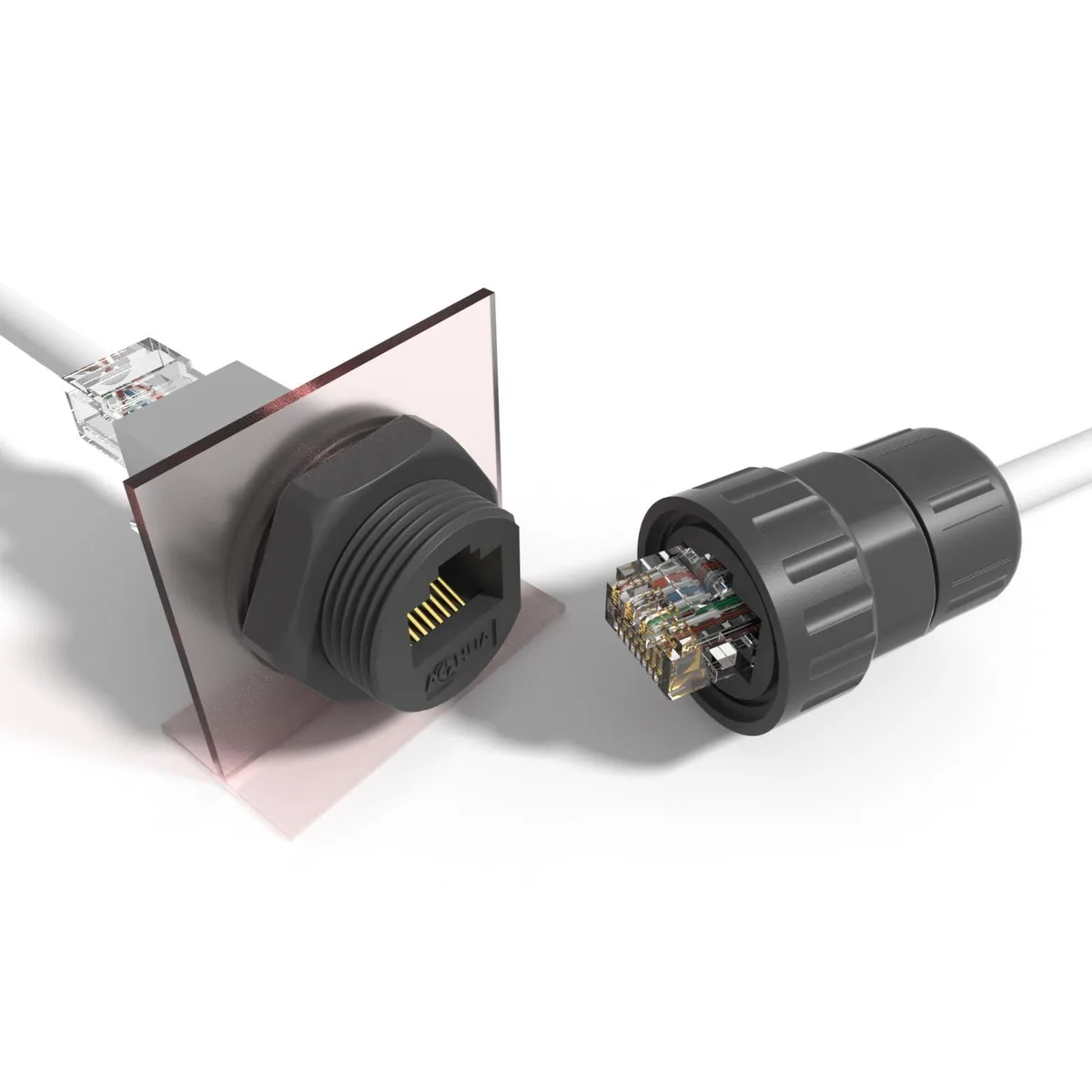 AUTENS AUTENS IP68 Waterproof RJ45 Coupler 4-Pack 180 Panel-Mount Shielded Connector with Dust Cap — product photo