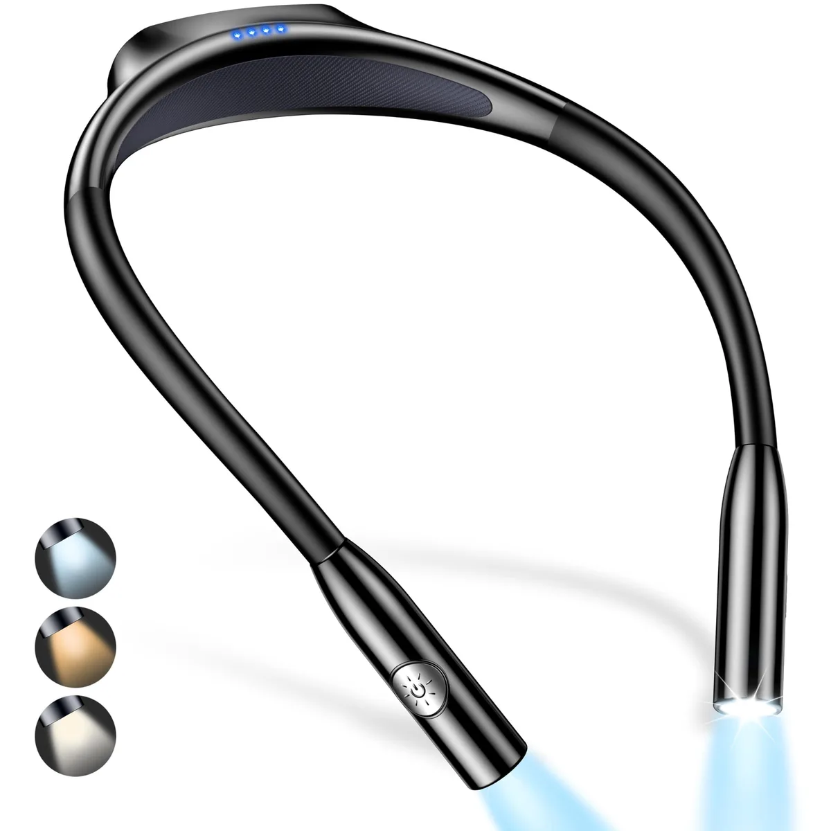 Flexible silicone neck light with 19 LEDs, USB-C rechargeable, three colour temperatures