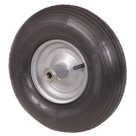 Black pneumatic wheel 13 inch diameter ribbed tread steel hub center mount 4 inch hub length