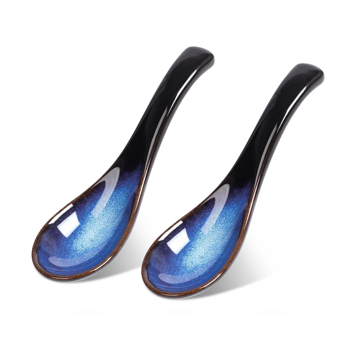 Twelve blue ceramic spoons with retro kiln glaze, 5.5 inches long