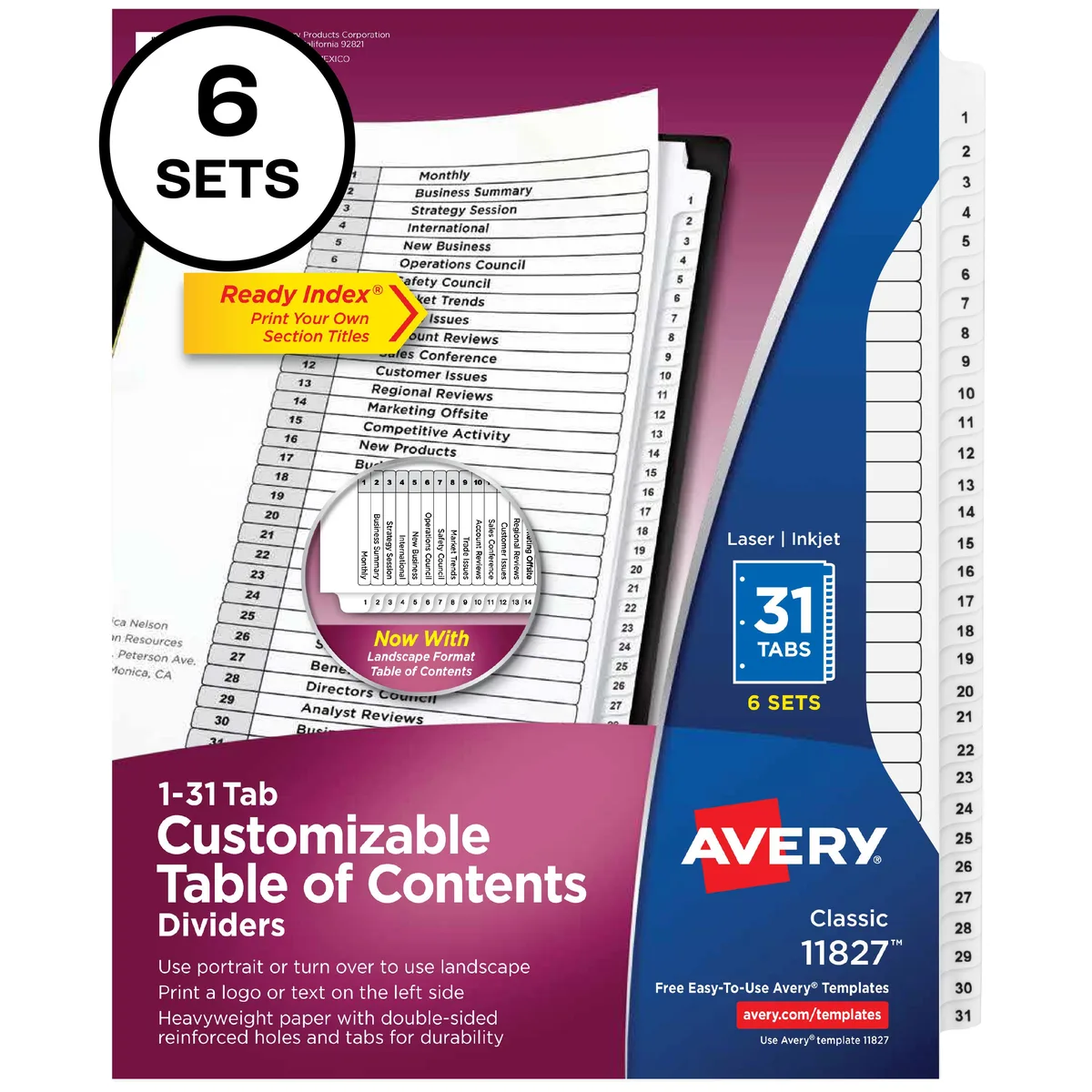Avery Avery 11827 Ready Index 31 Tab Dividers 6 Sets accessory — product photo