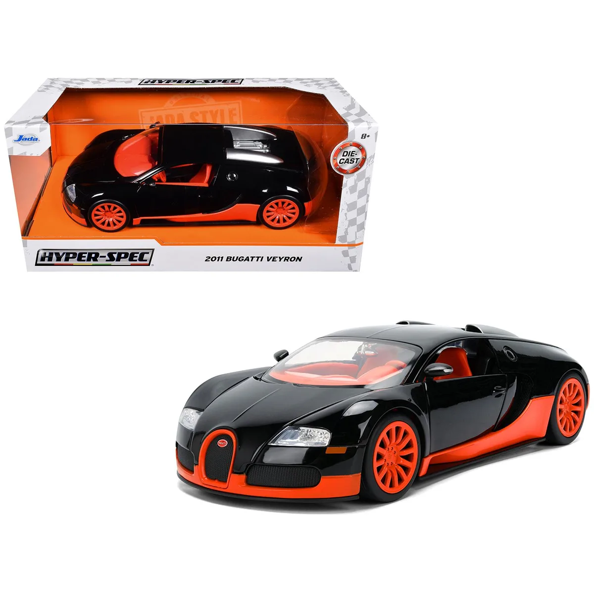 Jada Jada 2011 Bugatti Veyron Black Orange "Hyper-Spec" 1/24 Diecast Hobby Collectible — product photo
