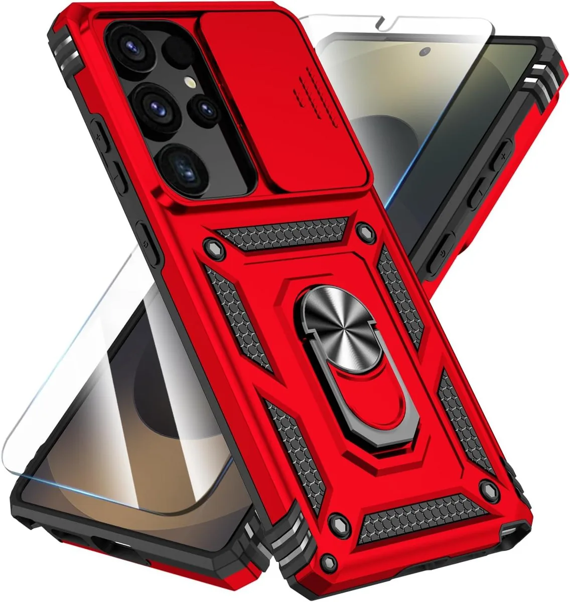 PISKEKAT PISKEKAT Galaxy S25 Ultra Case with HD Screen Protector, Kickstand &amp; Slide Camera Cover Red 6.9 — product photo