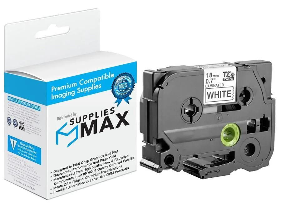 SuppliesMax SuppliesMax TZE-241 Black on White Laminated Label Tape 18mm 8m — product photo