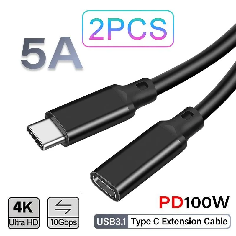 Jansicotek Jansicotek PQ106 USB 3.2 Gen2 100W 4K 10ft 2-Pack USB C Extension Cable — product photo