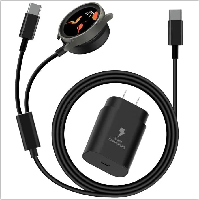 GE 2-in-1 USB-C Watch & Phone Charger 25W 5ft Black — product photo