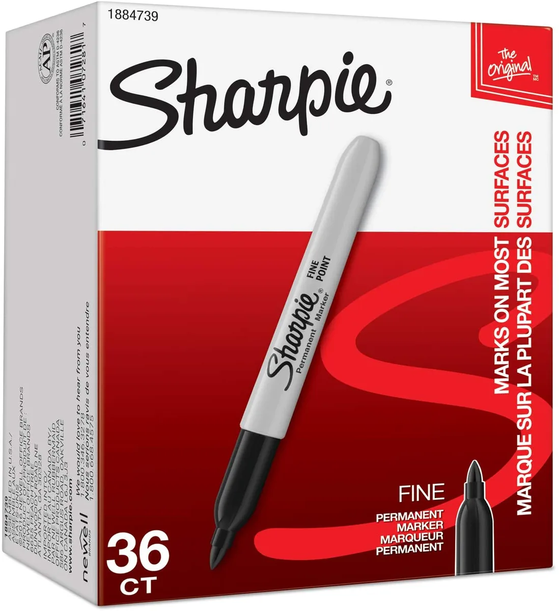 A pack of 36 black Sharpie fine point permanent markers