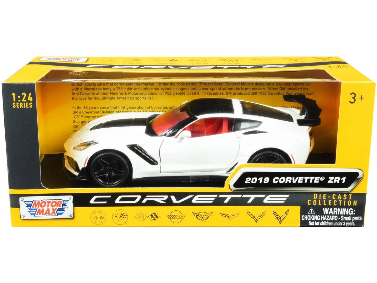 MOTORMAX MOTORMAX 2019 Chevrolet Corvette C7 ZR1 1/24 Diecast White Black Red Interior — product photo