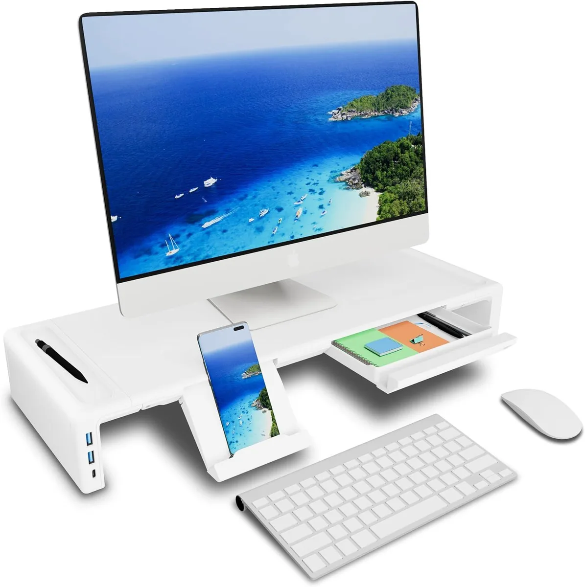 PISKEKAT PISKEKAT Monitor Stand Riser 3.0 USB Hub Type-C Adjustable 16.5 18.5 20.5 inch server rack — product photo