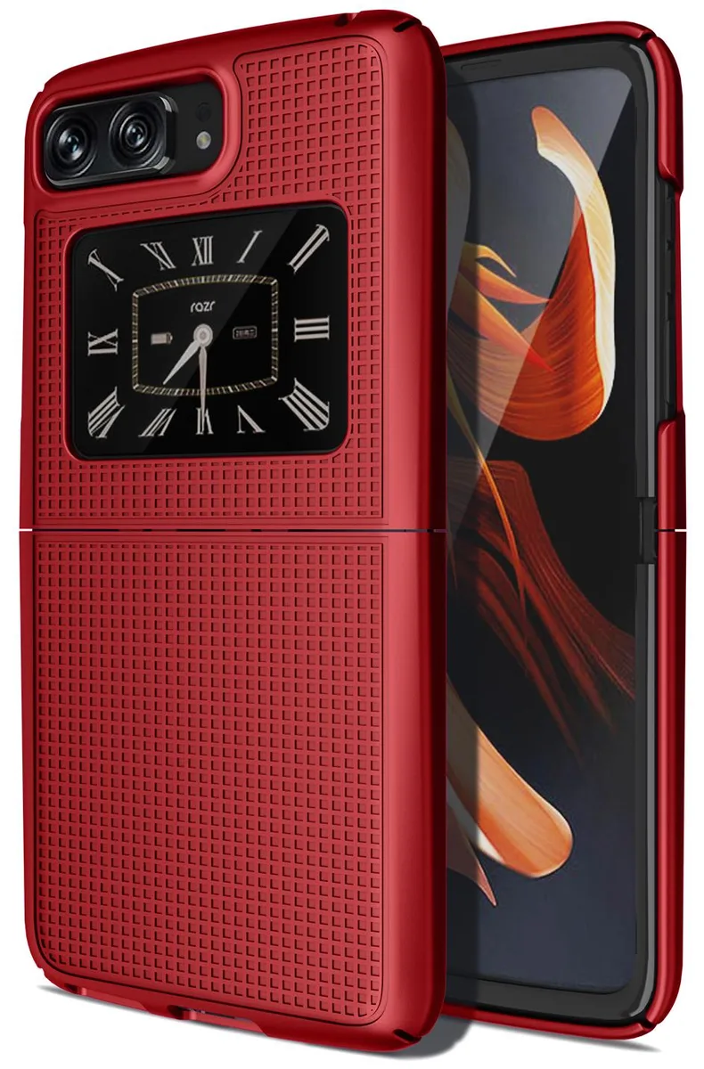 Nakedcellphone Nakedcellphone Red Grid Textured Hard Case for Motorola RAZR 3 5G (2022) — product photo