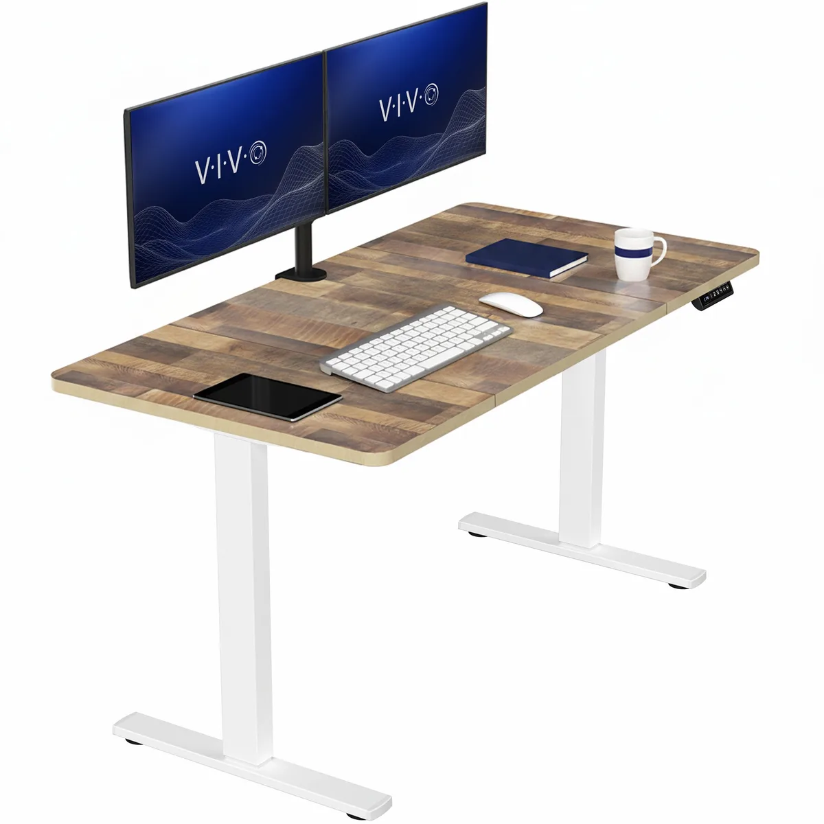 VIVO VIVO Electric 60 x 30 Stand Up Desk Reclaimed Wood White Frame — product photo