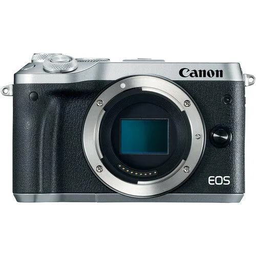 Silver mirrorless camera body with tilting 3.0 inch touchscreen