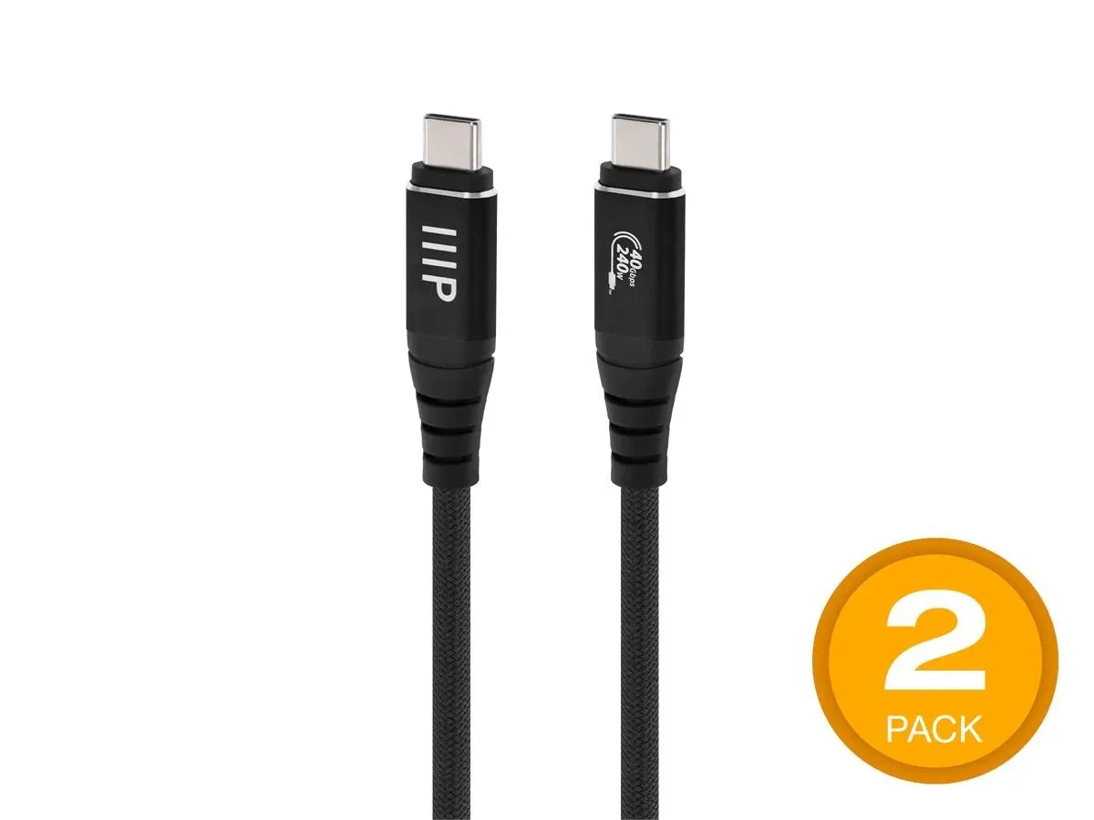 Monoprice Inc. Monoprice USB4 40Gbps Cable 240W EPR 8K HDR USB-IF Braided 3ft Black 2-Pack 148852 — product photo